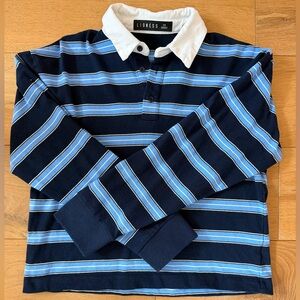 Lioness Navy & Light Blue Striped Rugby Long Sleeve Polo